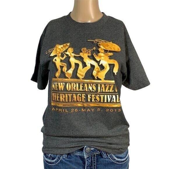 Heritage Tops - Unisex T Shirt Top New Orleans Jazz and Heritage Festival 2013 Gray Small